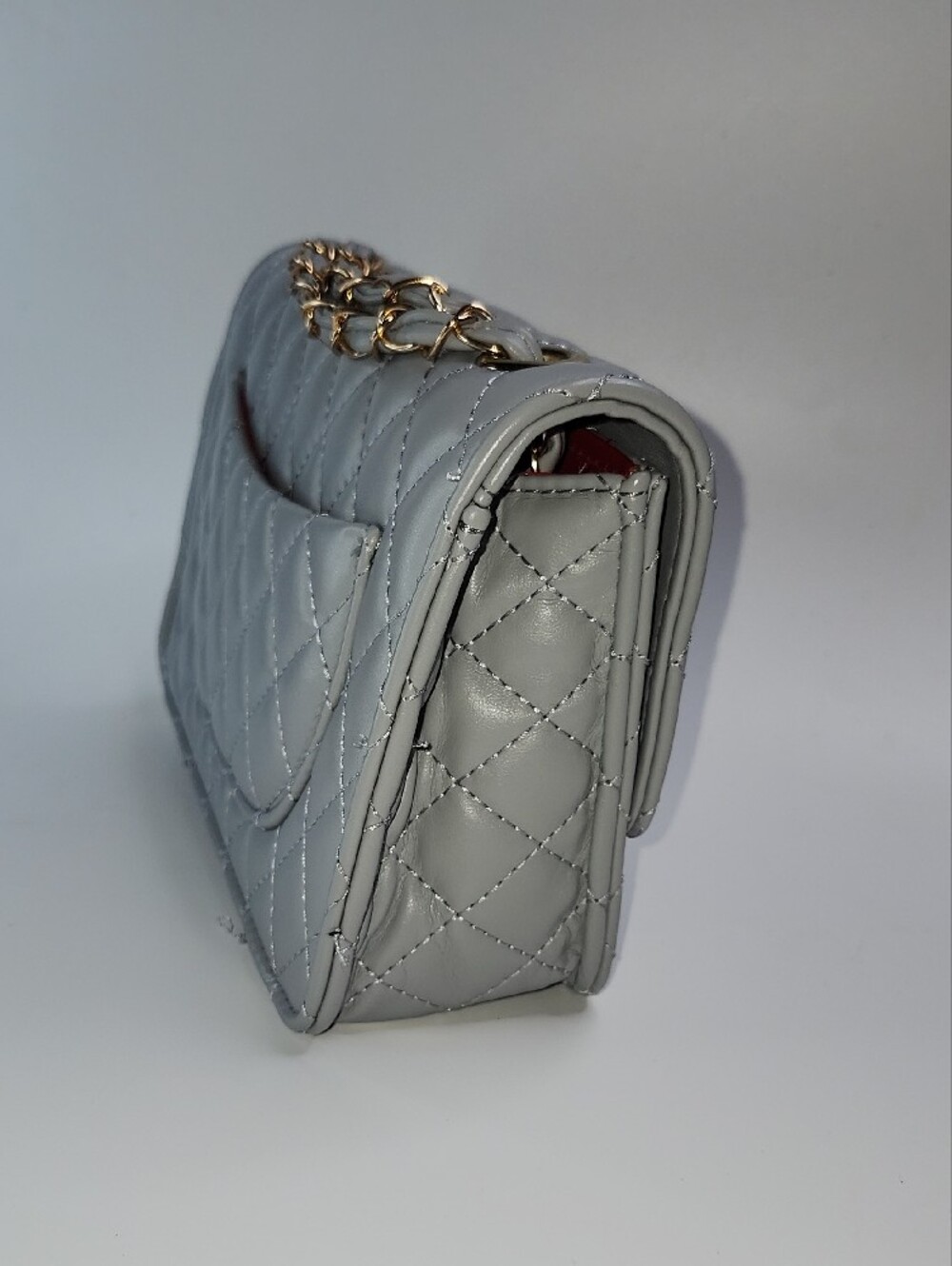 Crossbody Quilted Mini Flap in Light Gray with Gold Hardware - Picture 2 of 8